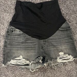 Women's Black and Gray Distressed Shorts